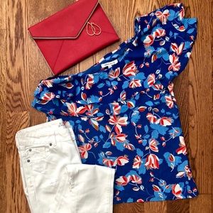 NWT Rose + Olive Floral One Shoulder Top